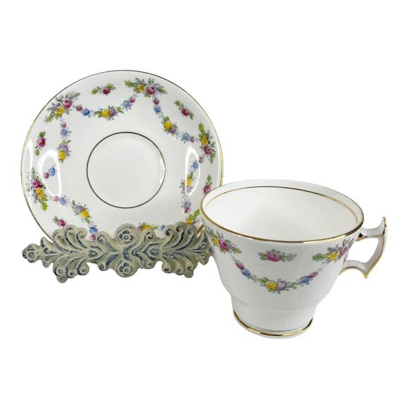 Phoenix Bone China Tea Cup & Saucer Set Floral Garland Gold Trim Vintage England - Picture 3 of 8